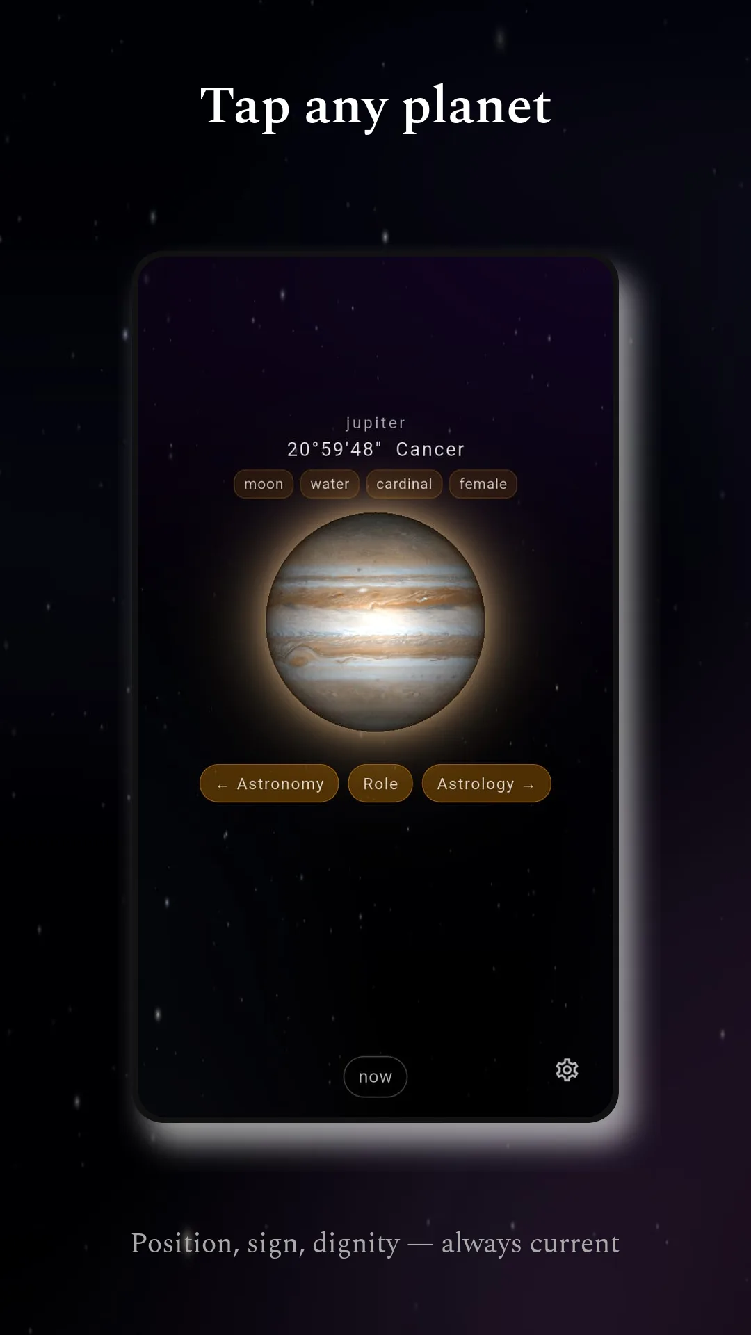 Inner Orbits — tap any planet for position and sign